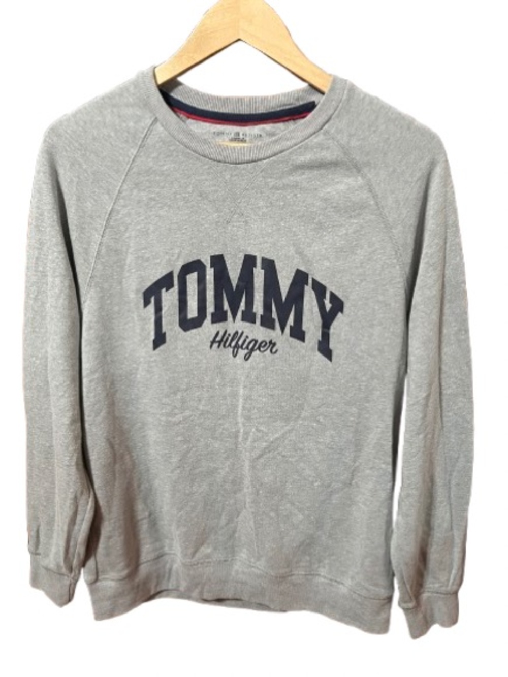 Tommy Hilfiger Light Gray Crewneck Sweatshirt Loungewear with Navy Logo Medium